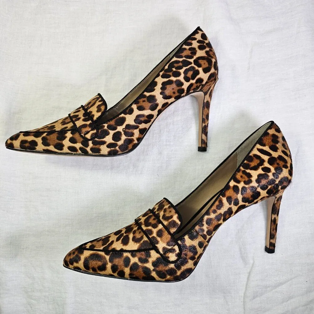 Ann Taylor Beck  Leopard Print Calf Hair 3.5” Loafer Stiletto Heel Pump 9M - Picture 2 of 14